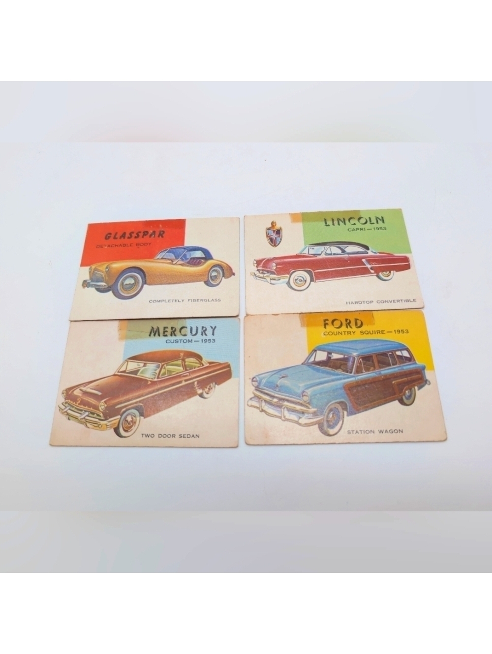 1954 Topps Car Card Set 4 Ford, Lincoln, Mercury, Glasspar Models